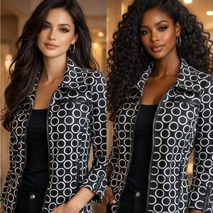Sharon Young Black and White Circle Pattern Jacket